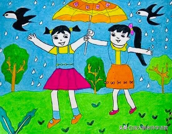 幼儿绘画作品春姑娘的头发,踏青小学生作品