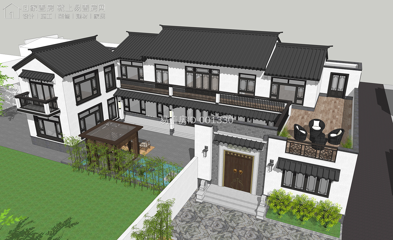 最牛中式四合院设计图及效果图,中式二层四合院永不过时