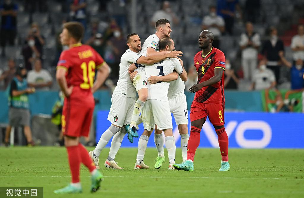 欧洲杯1/4决赛：比利时1-2不敌意大利无缘四强