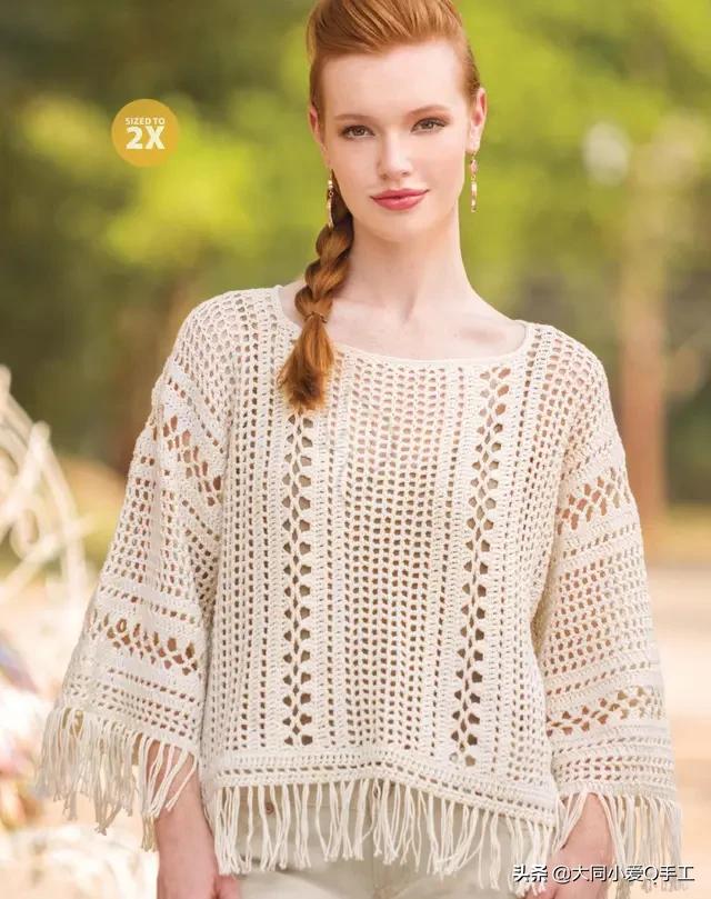 最新流行的漂亮的钩针毛衣教程,钩针蕾丝套头毛衣图解
