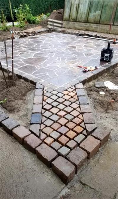 小院铺石板砖效果图大全,小院青石铺地面效果