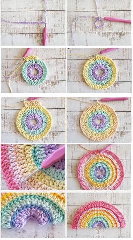 钩针编织家居装饰针法图解,钩针彩虹帽图解