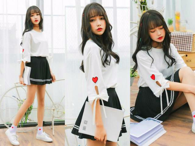 董洁穿黑色衬衫裙2019,董洁白t搭配背带裙