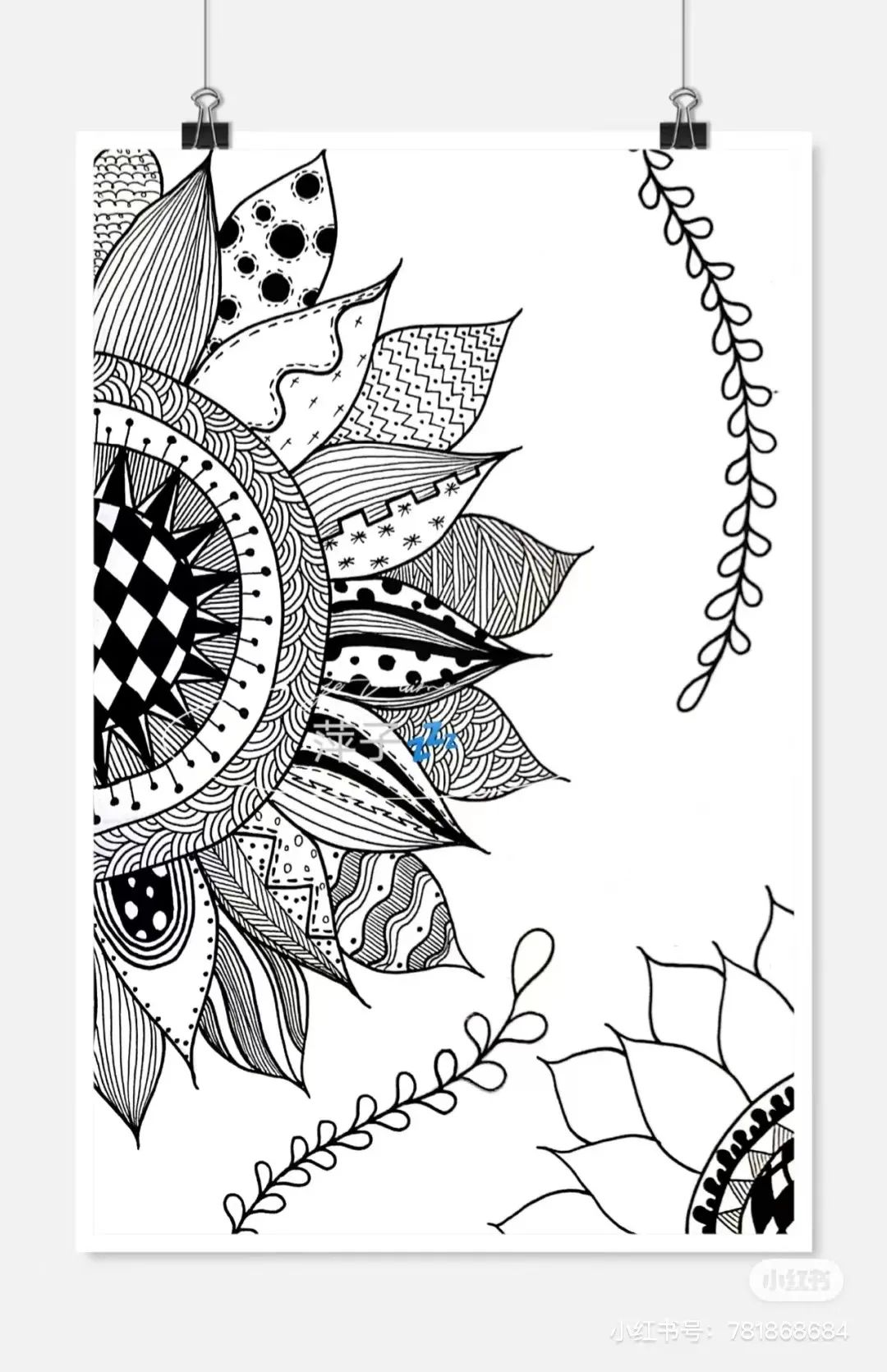 花卉简单线描创意画,花草线描画装饰