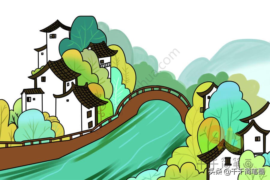 风景建筑简笔画,简笔画风景主题作品图片