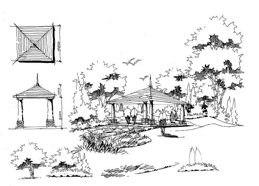 手绘效果图设计详解,干货五幅景观手绘效果图步骤图解