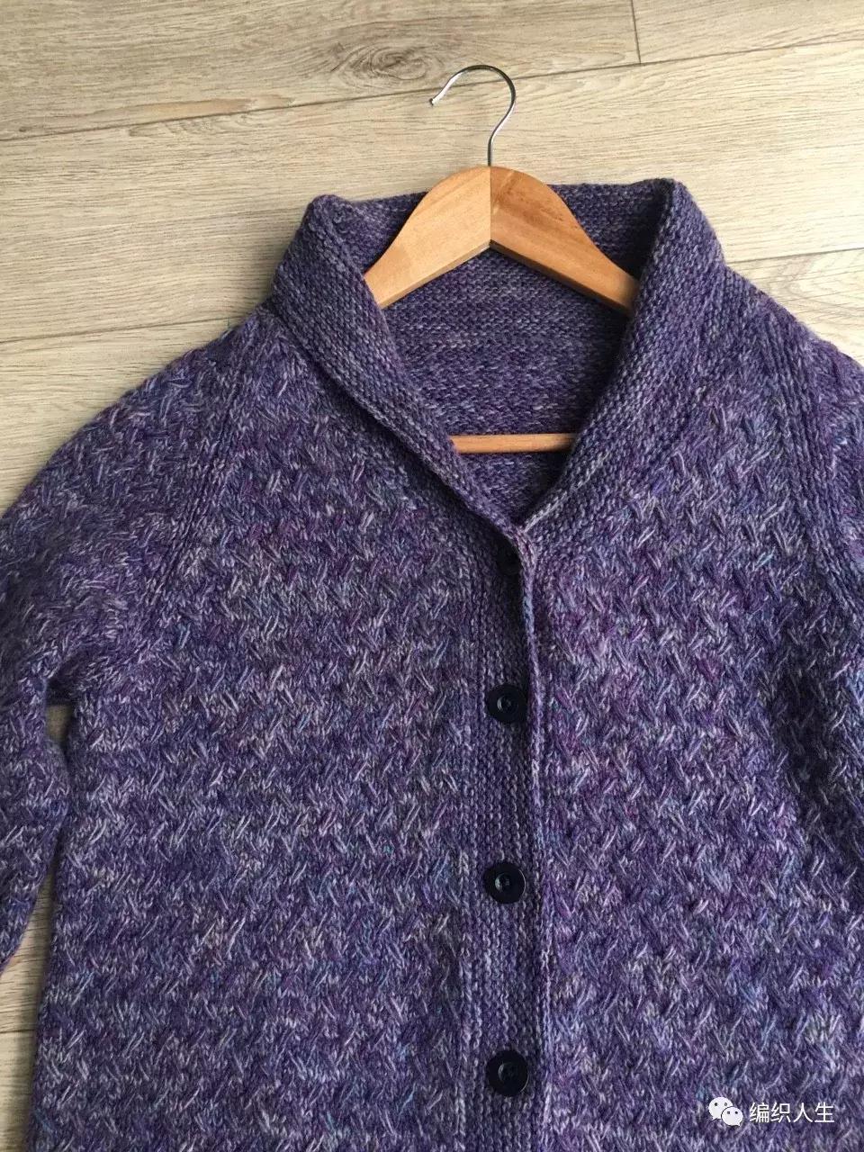 男士白色粗线棒针手工开衫毛衣,棒针翻领开衫编织视频