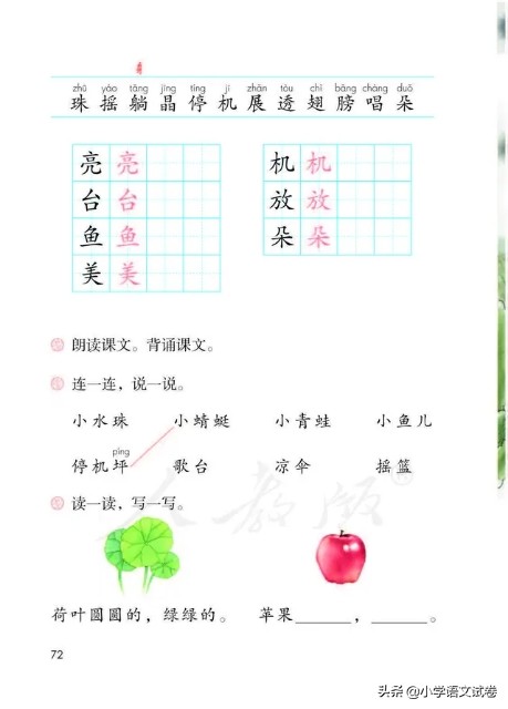 一年级下13课荷叶圆圆同步练习题,一年级第十三课荷叶圆圆