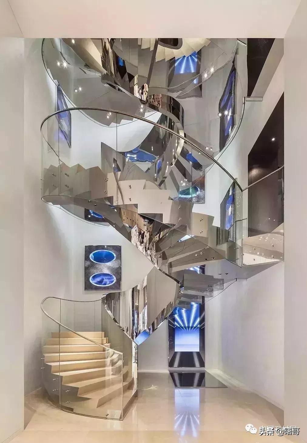 门店大理石楼梯效果图,轻奢大理石楼梯