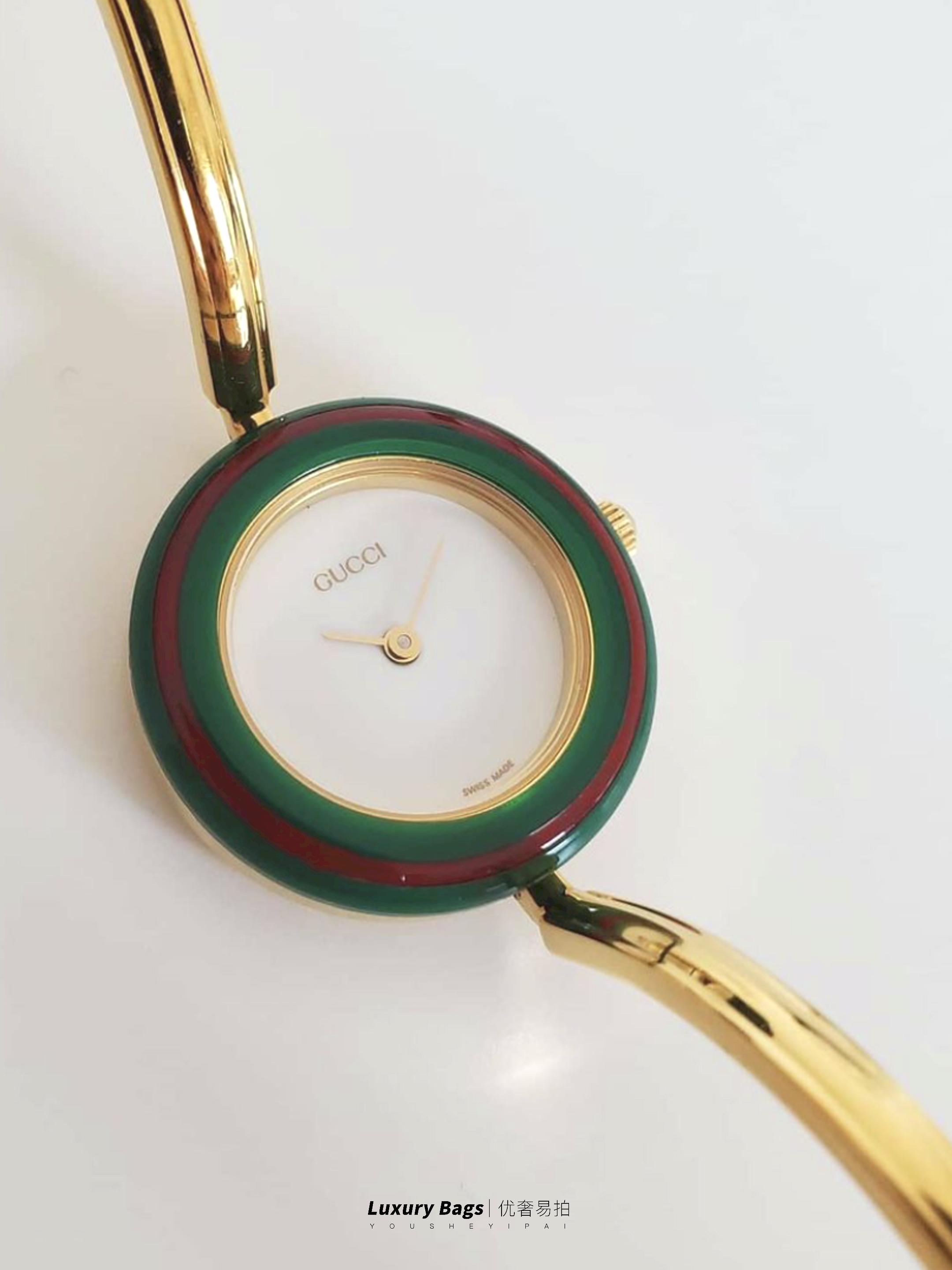 gucci猫粉贝壳面腕表,二手奢侈品gucci1961