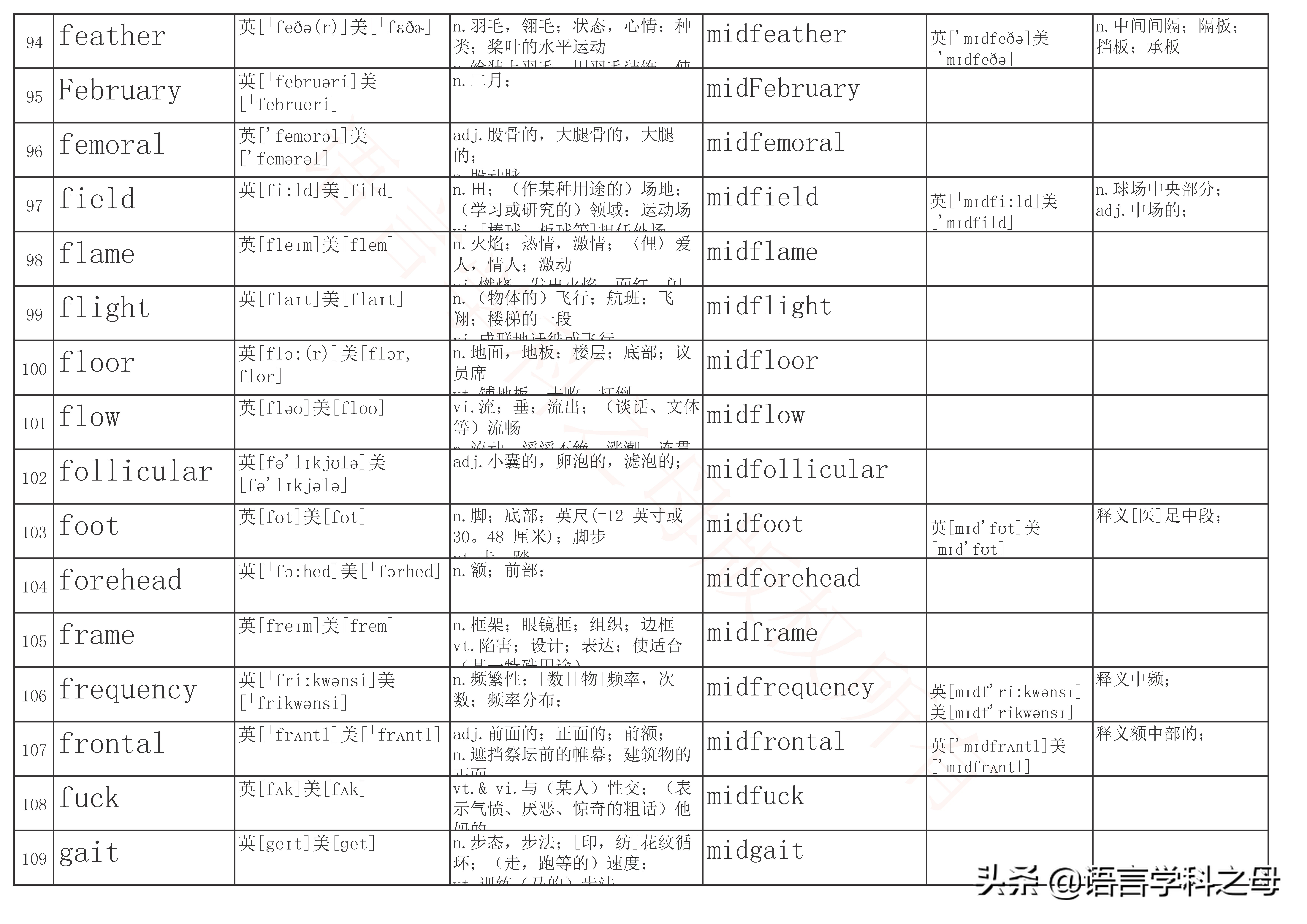 mid为前缀常见的单词,mid为前缀的单词有哪些