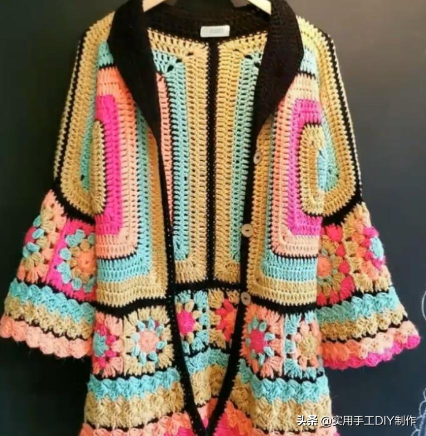 祖母方格编织长款外套教程,针织作品70款简约