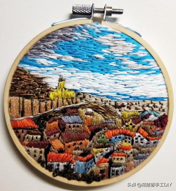 刺绣画自己绣教程,沙发背景的刺绣风景画