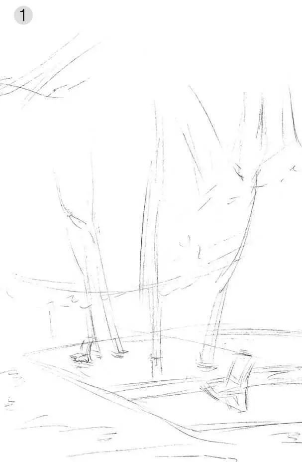 素描雨天树林图片简单版,用八开素描纸怎么画树林