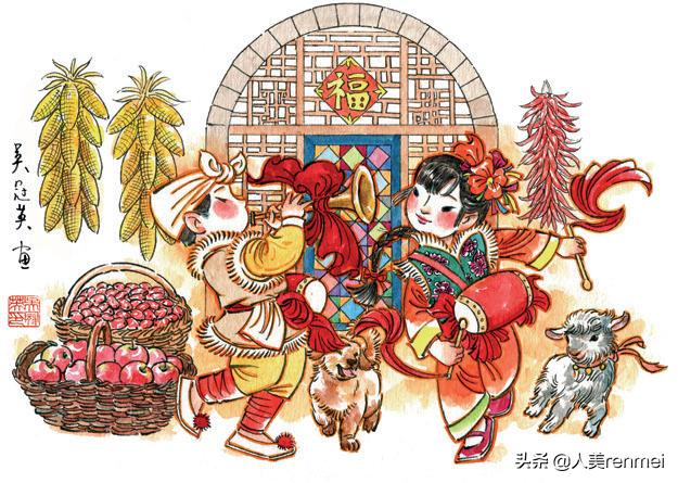 新年连环画6幅简单逛庙会,关于新年习俗的连环画