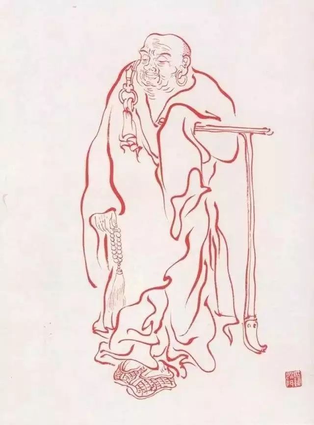 弘一法师的蓝底描金十八罗汉作品,弘一大师100万罗汉图写意