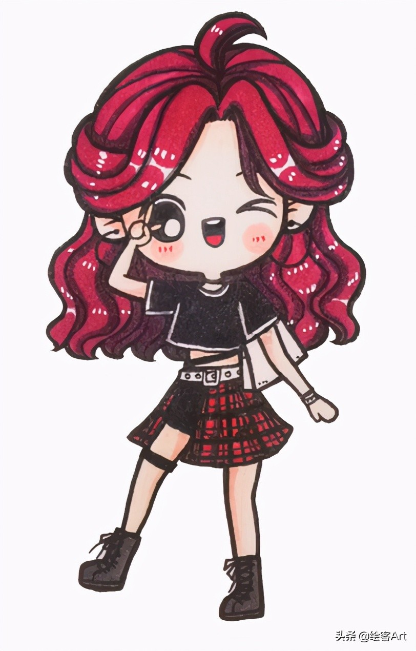 马克笔q版字母怎么画,马克笔手绘漫画少女q版