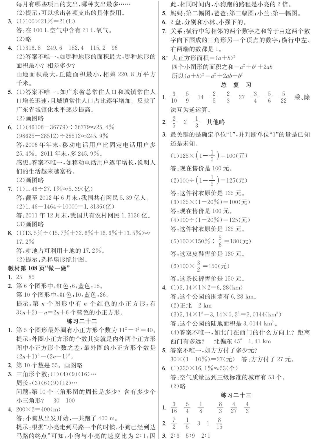 2021-2022六年级上册数学期末答案,人教版数学六年级下册习题及答案
