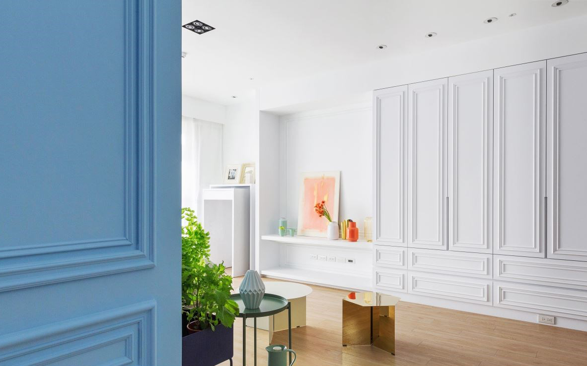 简约风蓝色电视墙,深色意式轻奢电视墙