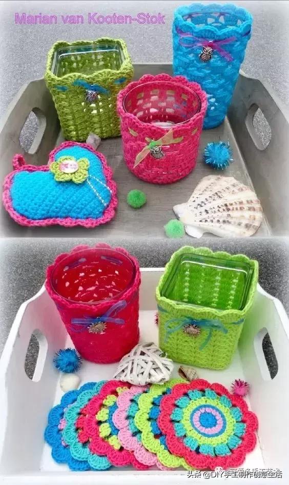 旧瓶子改花瓶套的钩法,旧玻璃瓶编织教程