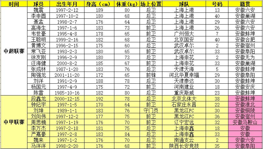 安徽足球职业联赛还有什么队伍,安徽籍足球队员