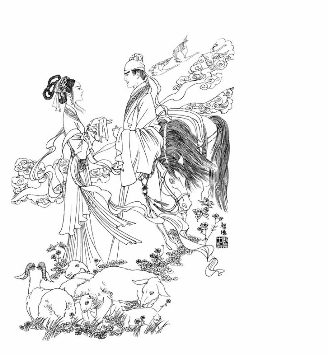 图谱神话人物工笔画白描,国画工笔人物白描图片大全大图