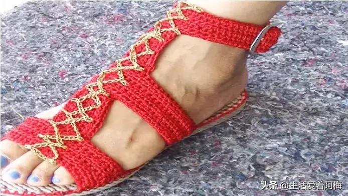 钩鞋收尾花边编织教程,鞋子怎么钩织