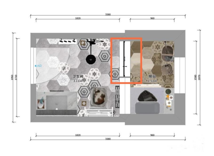 卫生间外边隔开做晾衣区,厕所连通阳台做洗衣区