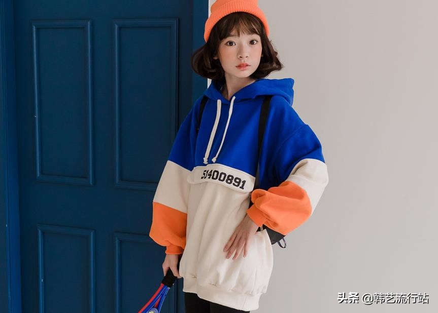 女童韩系风加绒连帽卫衣,2019秋女童流行卫衣