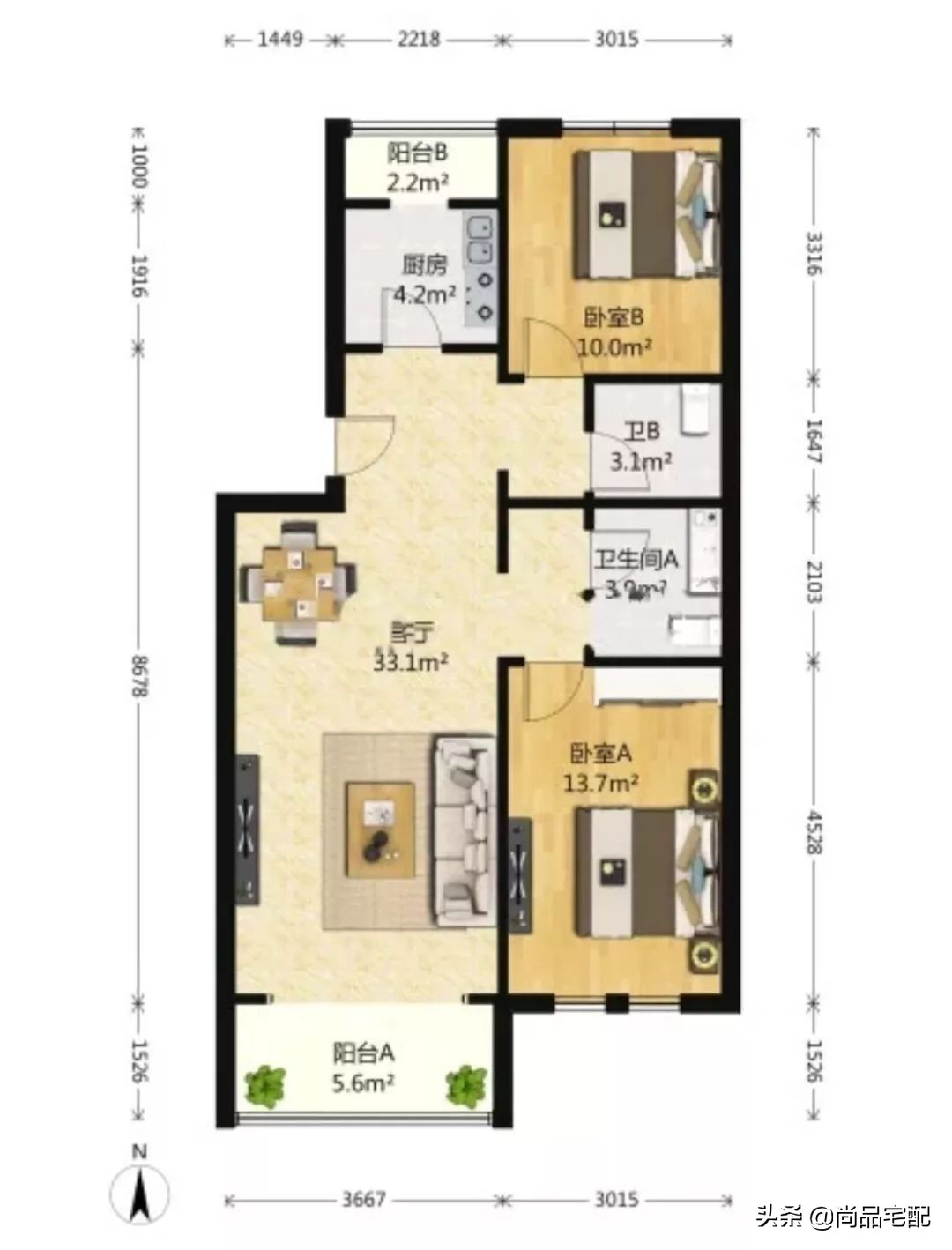 三房两厅新房轻奢风格效果图,小户型轻奢风装修90平米三房