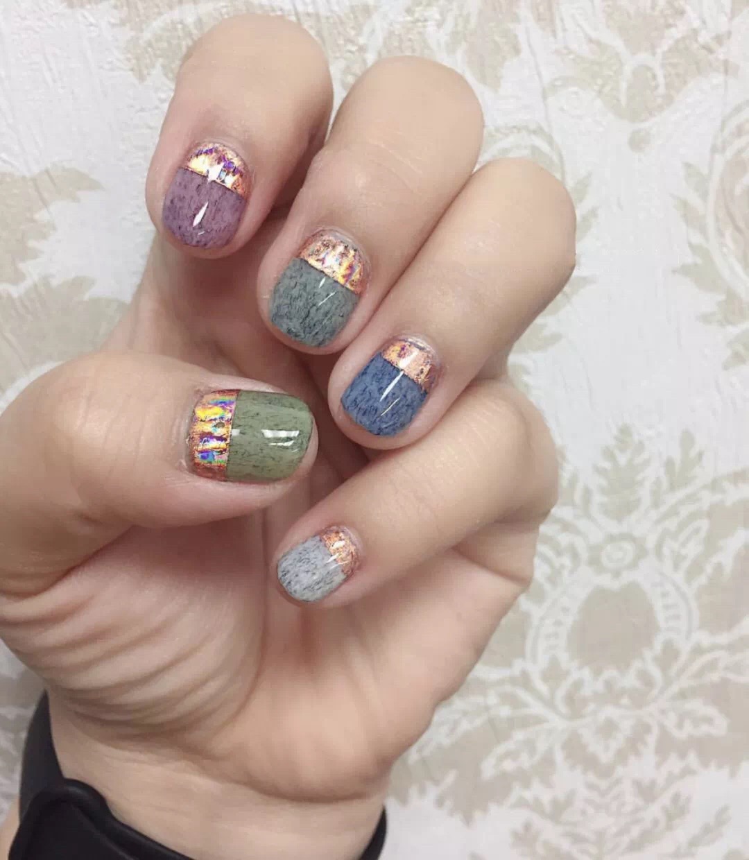 奶油皮纹法式格纹美甲教程,皮草胶美甲款式图案