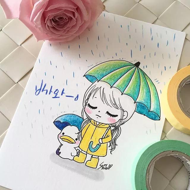 彩铅绘画7-15岁简笔画可爱又简单,可爱彩铅简笔画简单的少女