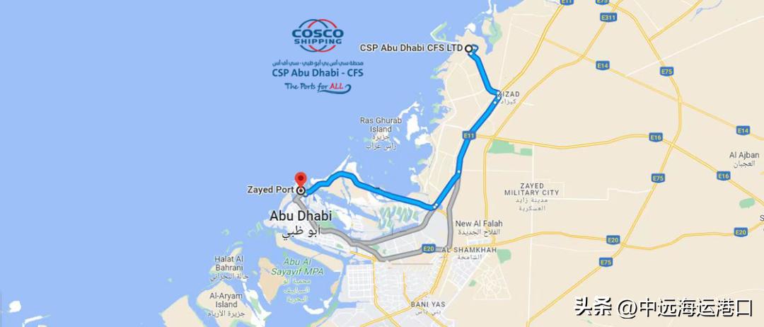 这条通道，阿布扎比扎耶德港至哈里发港直接清关仓储转运