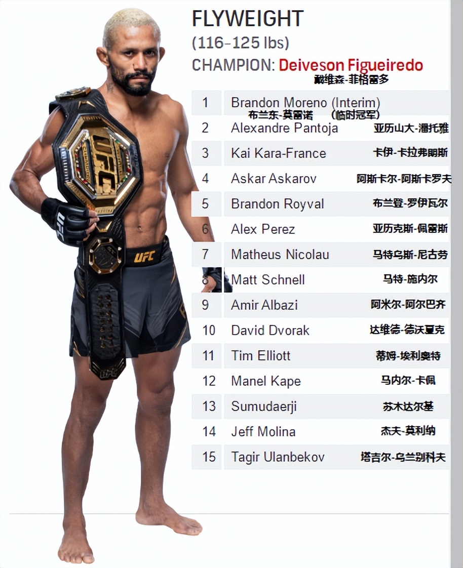 ufc排名各量级第一,男子雏量级ufc排名