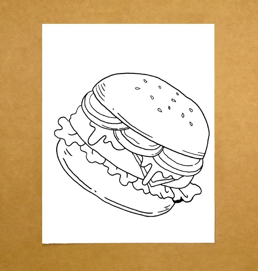 怎样画可爱的汉堡套餐,儿童画美味的披萨