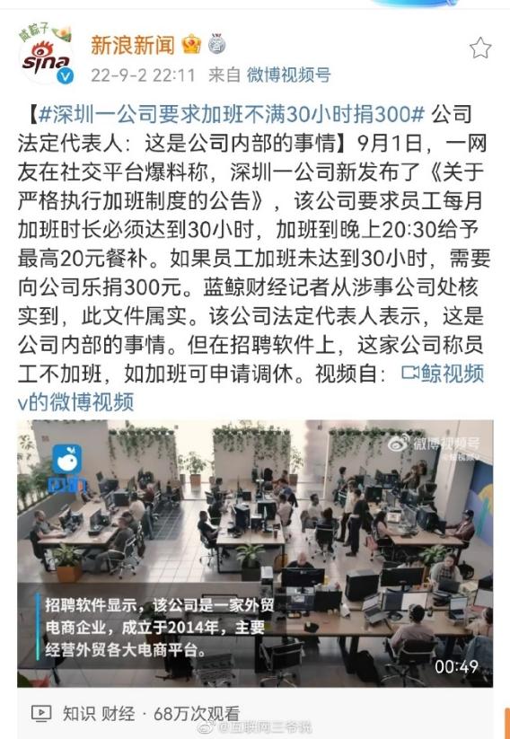 加班离谱的工作,公司要求加班不满30小时捐300元
