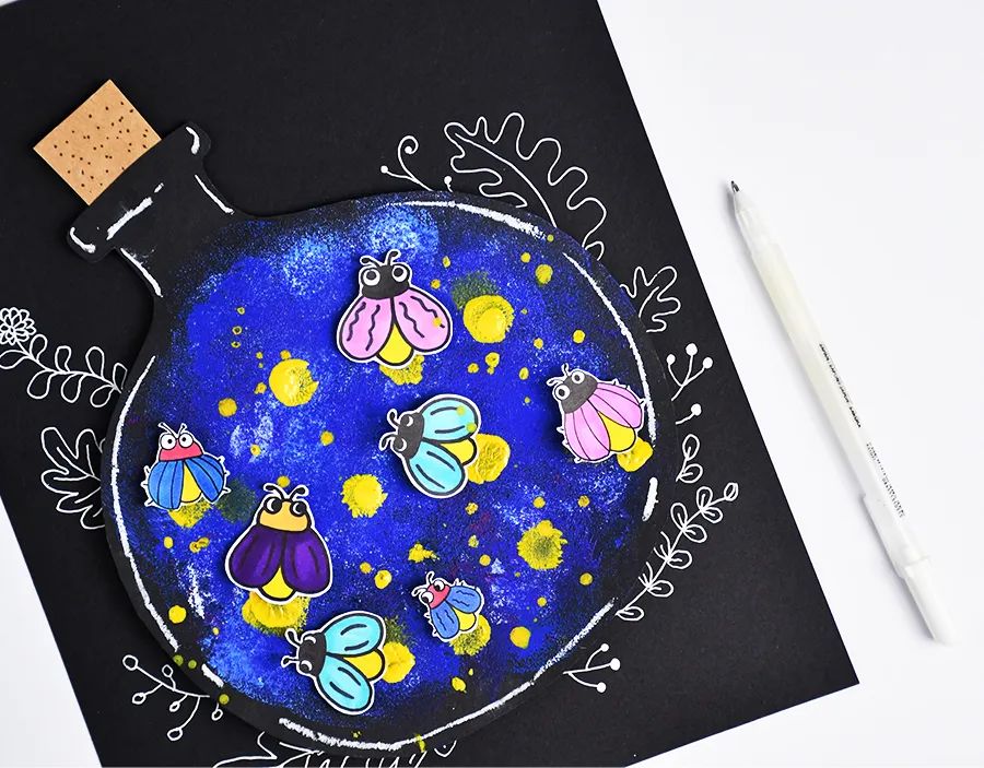 萤火虫的画法儿童画,夜晚怎么画简单又漂亮萤火虫
