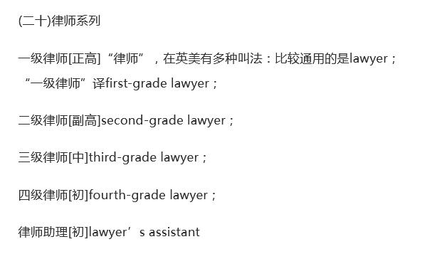 各种类别职称的英文翻译