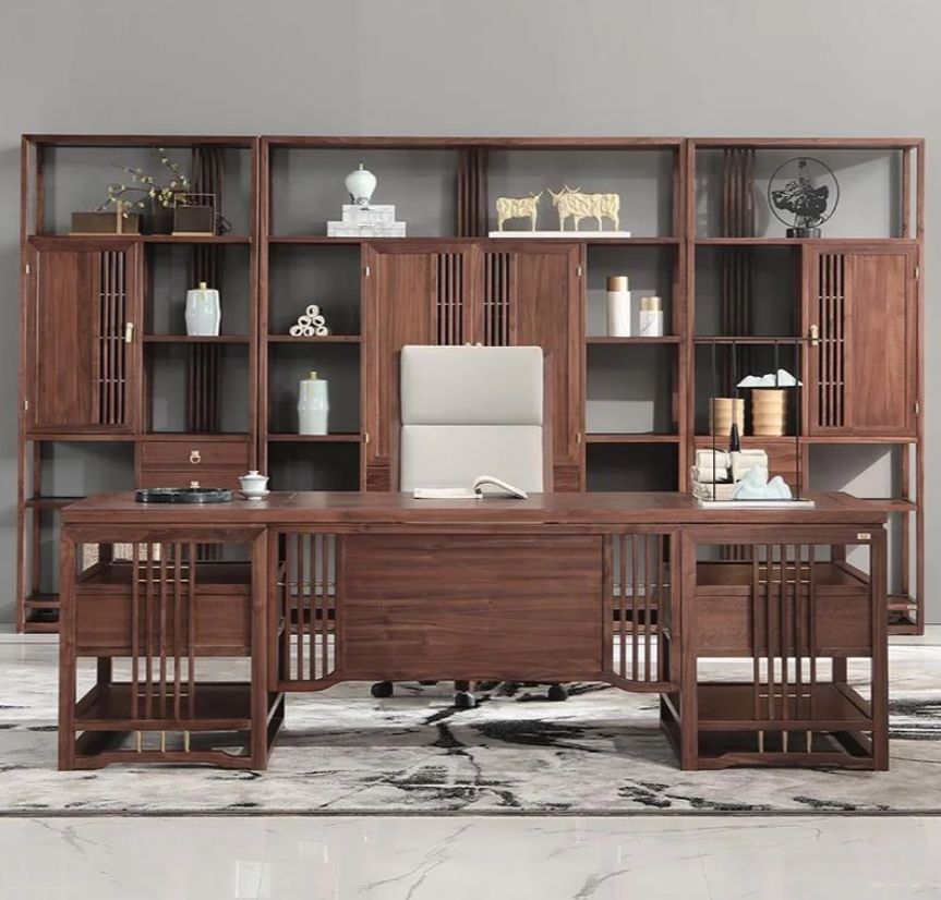 老板办公室装修复古家具效果图,100平老板办公室家具效果图