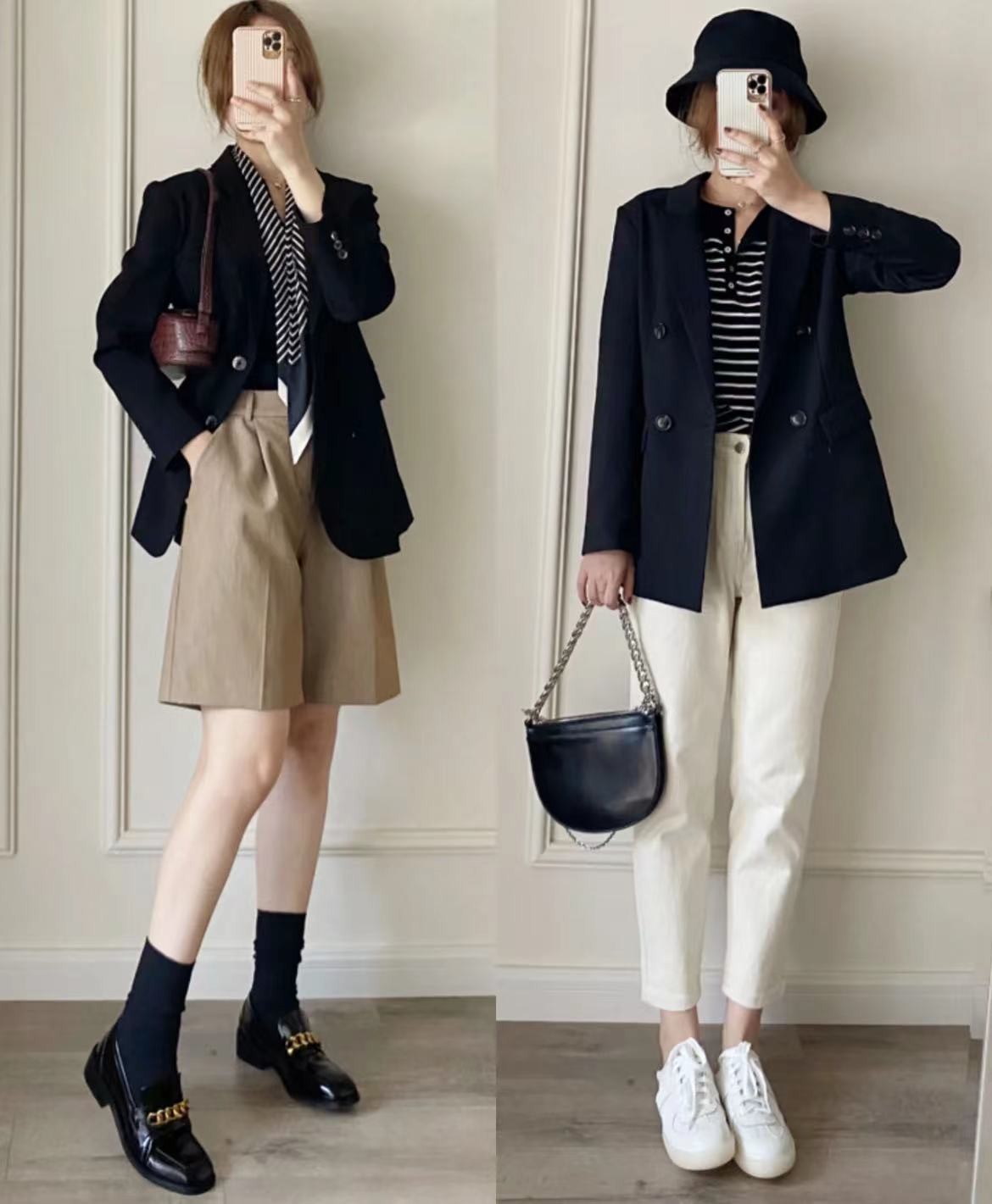 职场浅咖色小西装外套怎么搭鞋子,杏色中长款小西装如何穿搭