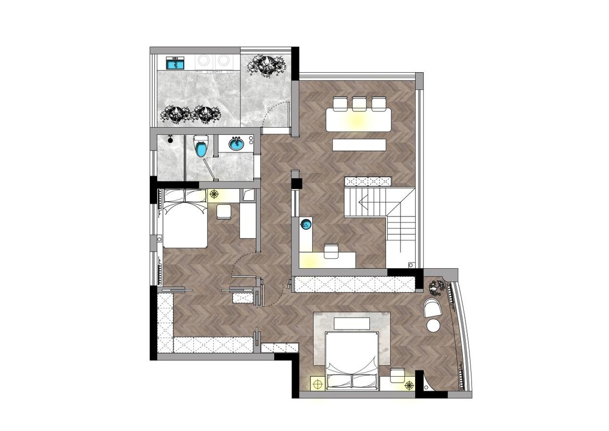 顶层复式楼带花园效果图,顶层复式楼带露台装修小户型