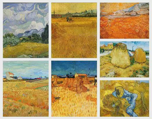 世界油画向日葵,梵高金色麦田油画临摹教程