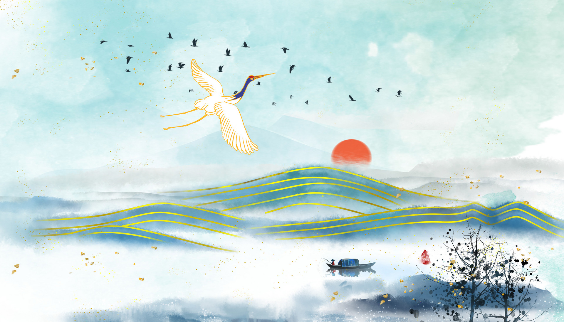 国潮风背景图片横图,国潮风水墨动态壁纸