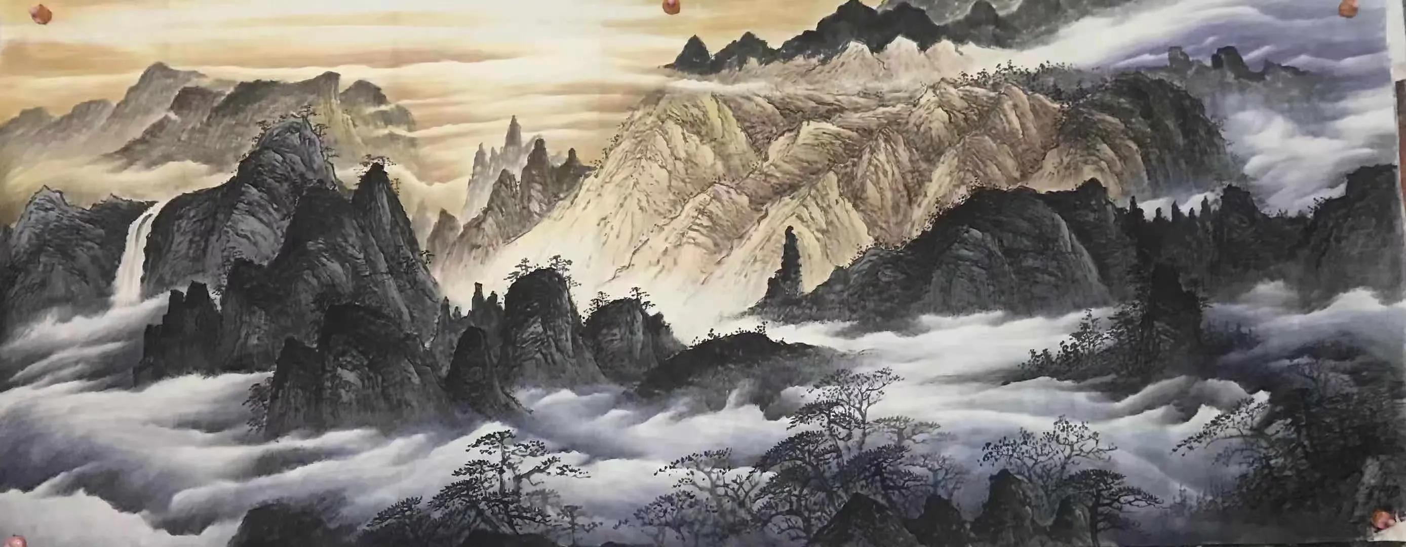 2019沙发背景墙山水画大全,山水画中式办公室客厅背景墙挂画