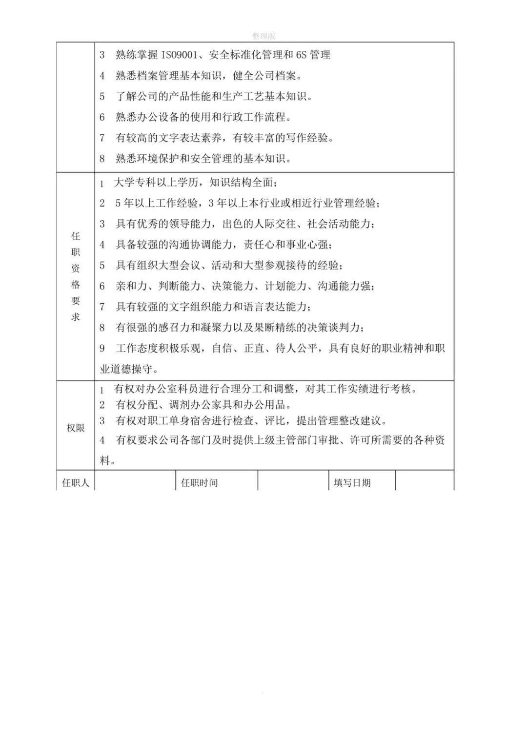 企业各部门岗位职责对照表,企业各岗位的基本流程