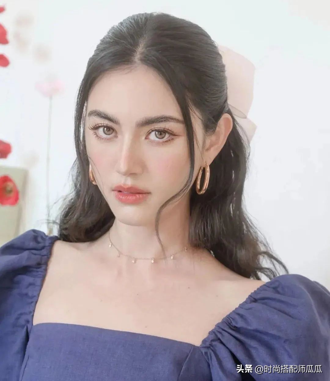 热巴同款发型中长发,热巴齐刘海发型