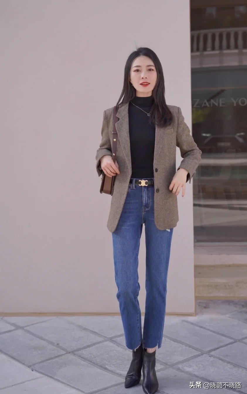 烟管裤搭配毛呢西装外套,西装烟管裤穿搭女春秋搭配高级感