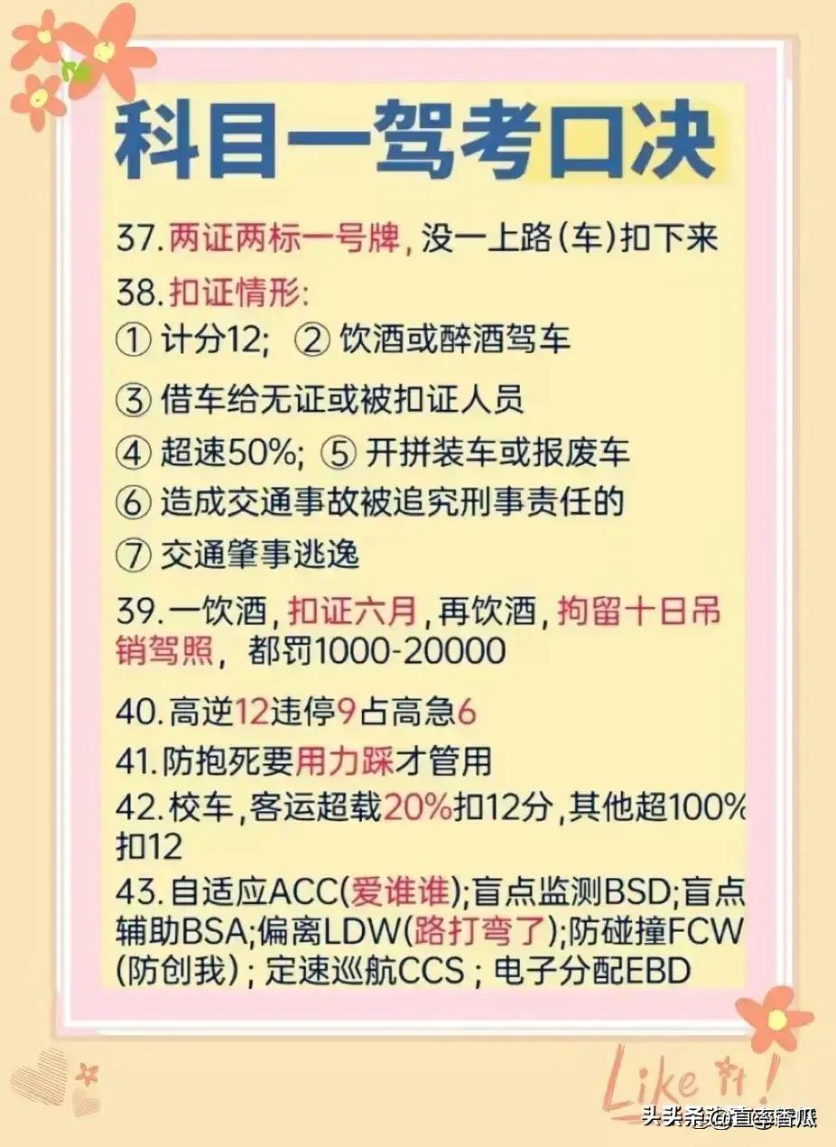 科目一驾考口诀,科目一驾考宝典速记口诀