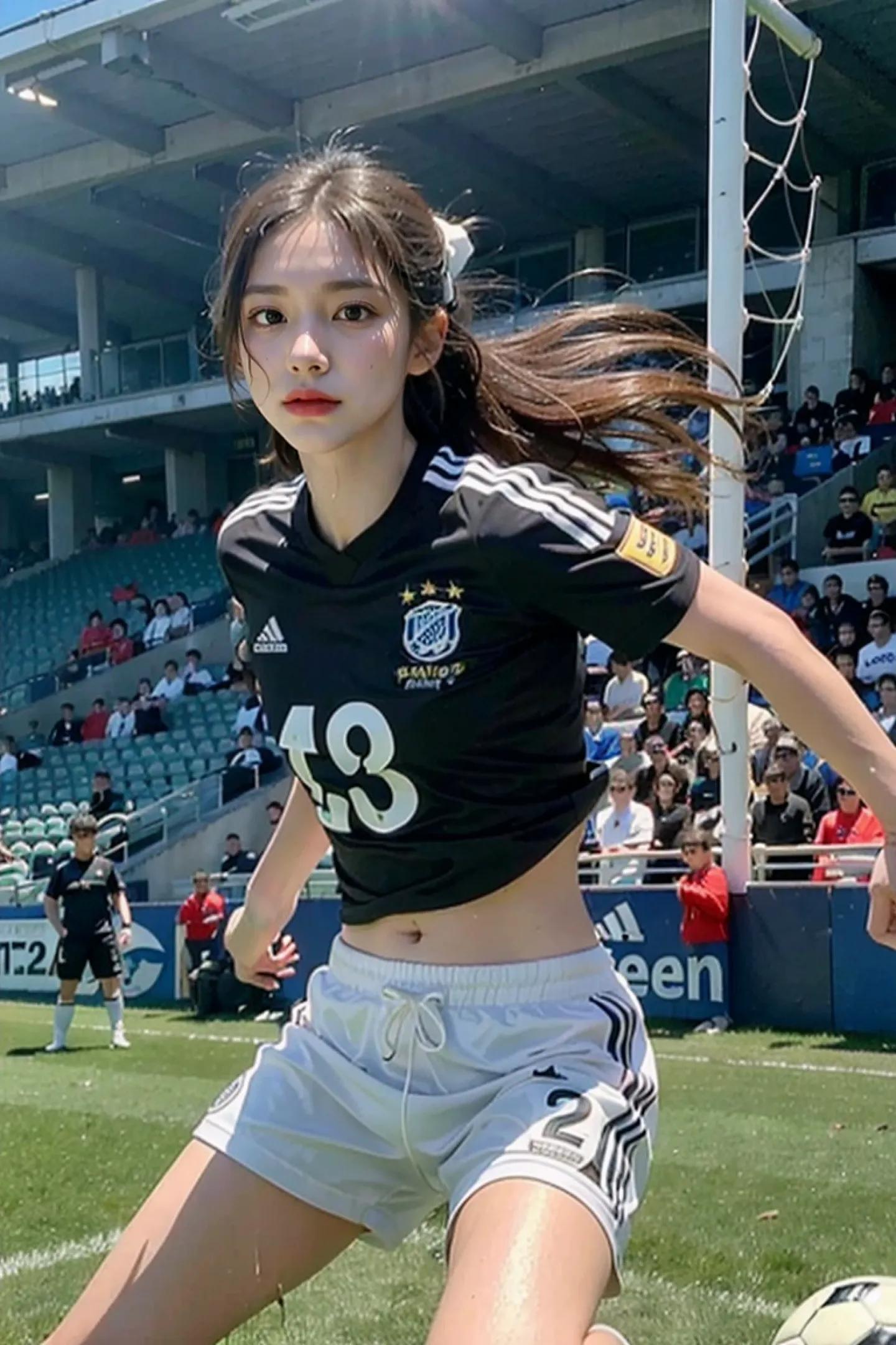 足球场上最美的女孩,足球场上踢球的女生