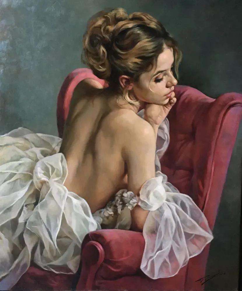 一幅很美的全是女孩子的油画,学院派油画欣赏女孩